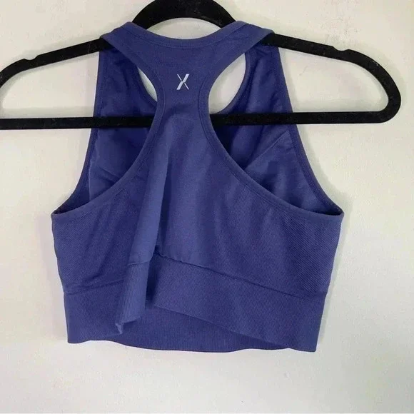 Knix High Neck Seamless Bra True Blue Cropped Stretch Athleisure Size Large - Picture 5 of 6